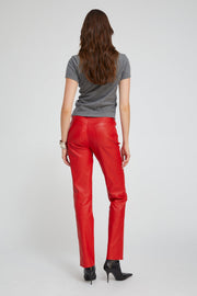 Red Leather 5 Pocket Slim Straight