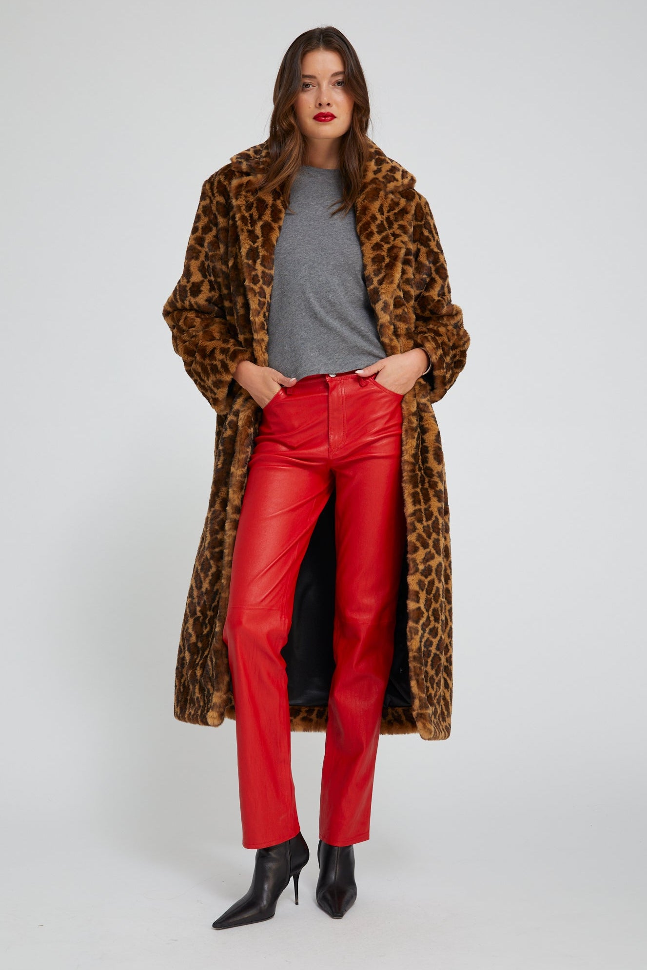 Red Leather 5 Pocket Slim Straight