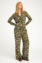 Green Leopard Silk Fitted Button Down