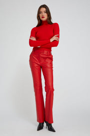 Red Leather Micro Flare Trousers