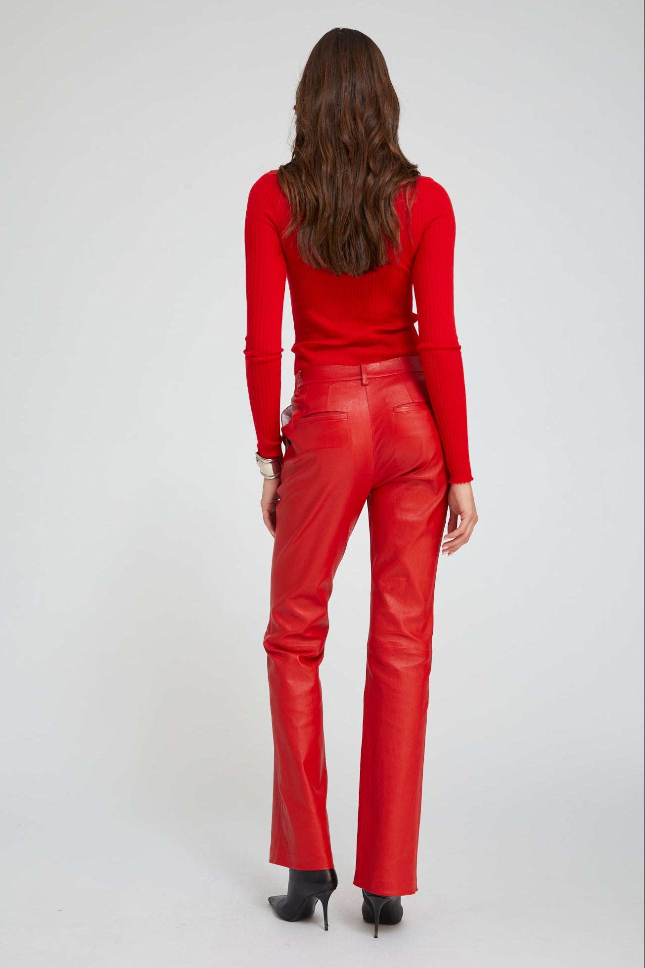 Red Leather Micro Flare Trousers