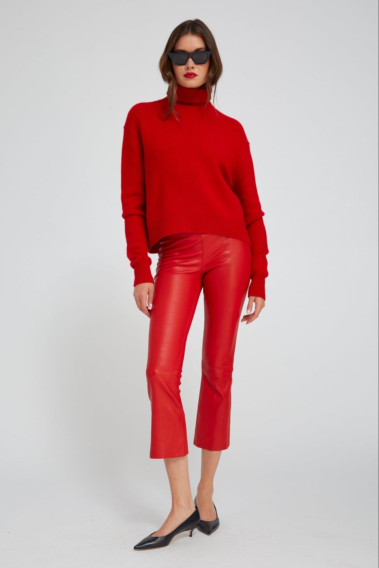 Red Leather Crop Flare