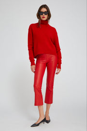 Red Leather Crop Flare