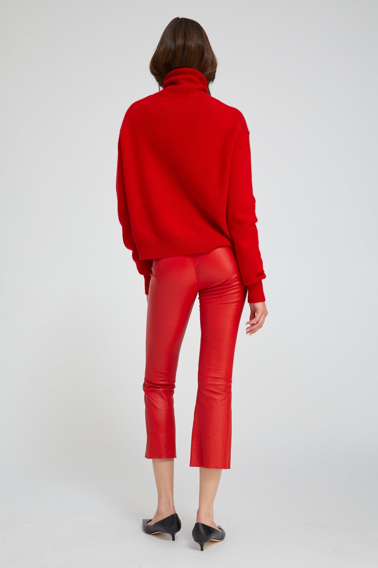 Red Leather Crop Flare