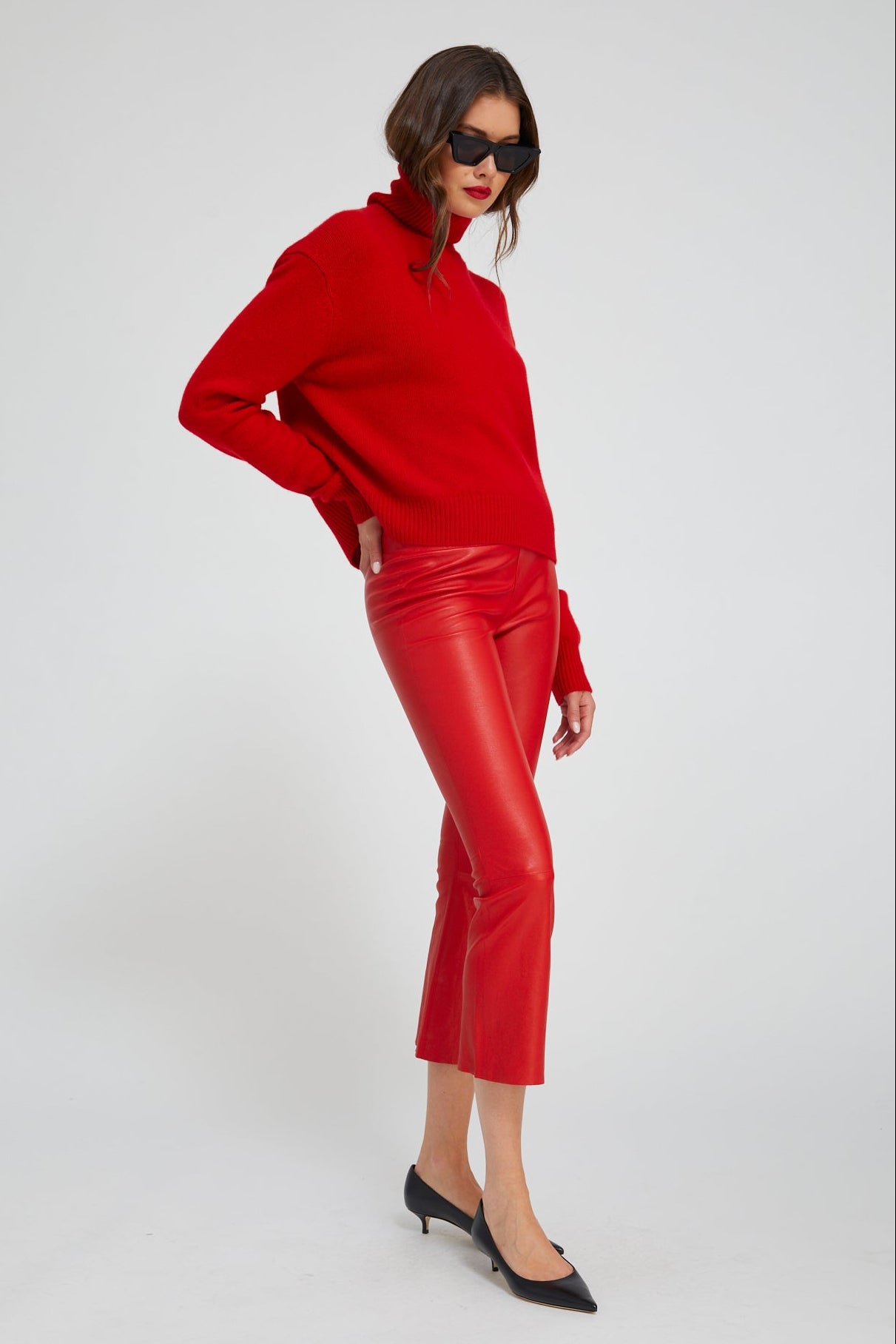 Red Leather Crop Flare