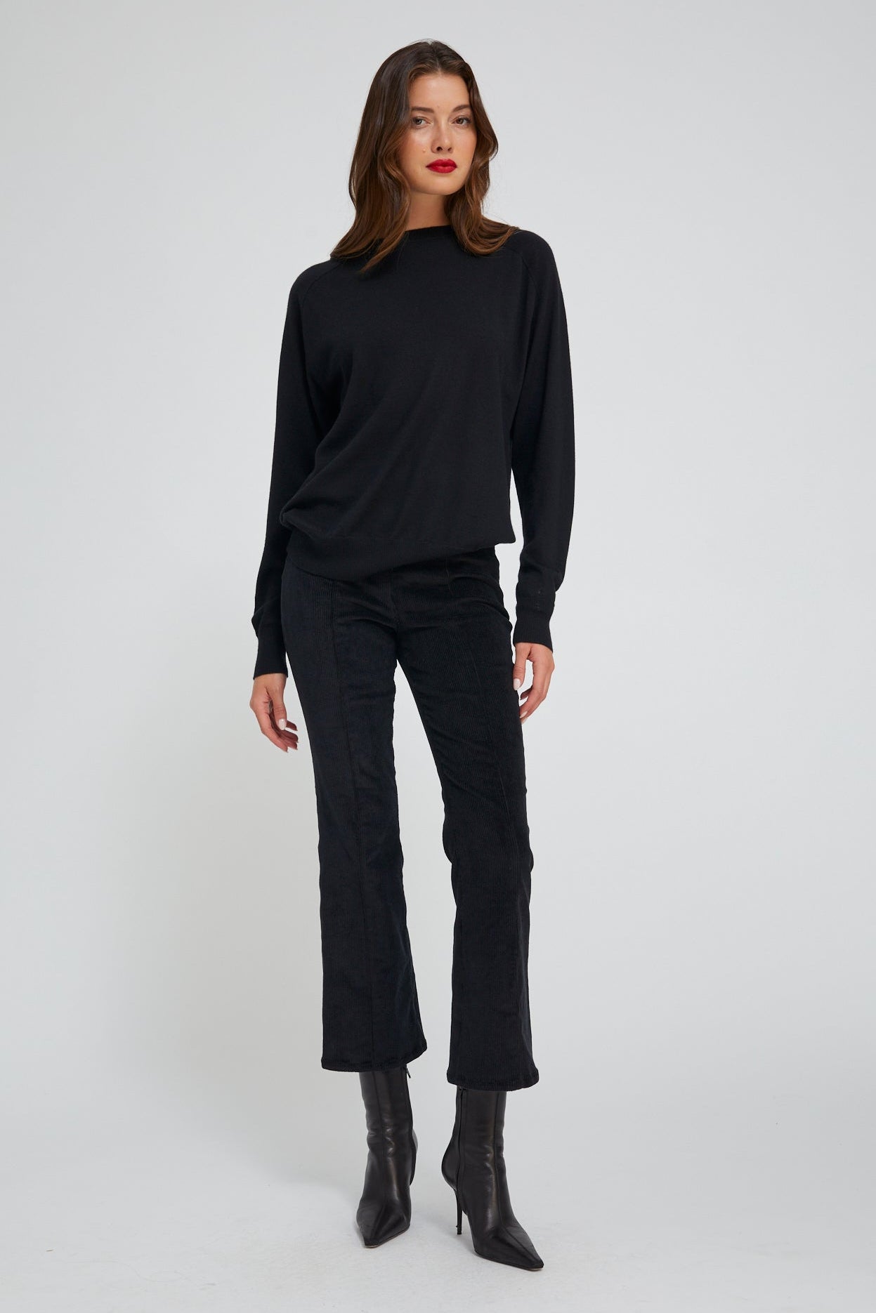 Ankle Flare Corduroy Pants with Princess Seams