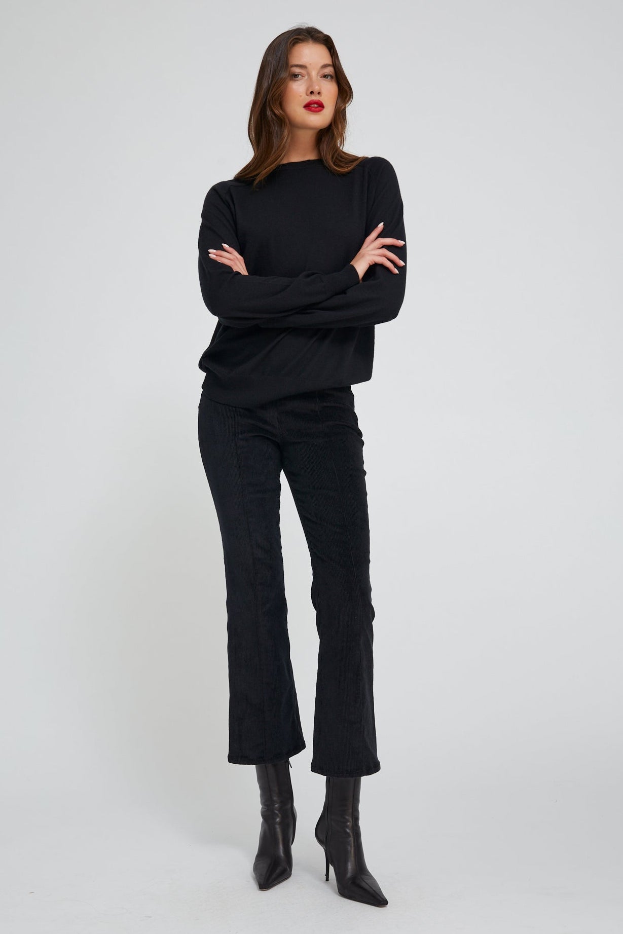 Ankle Flare Corduroy Pants with Princess Seams