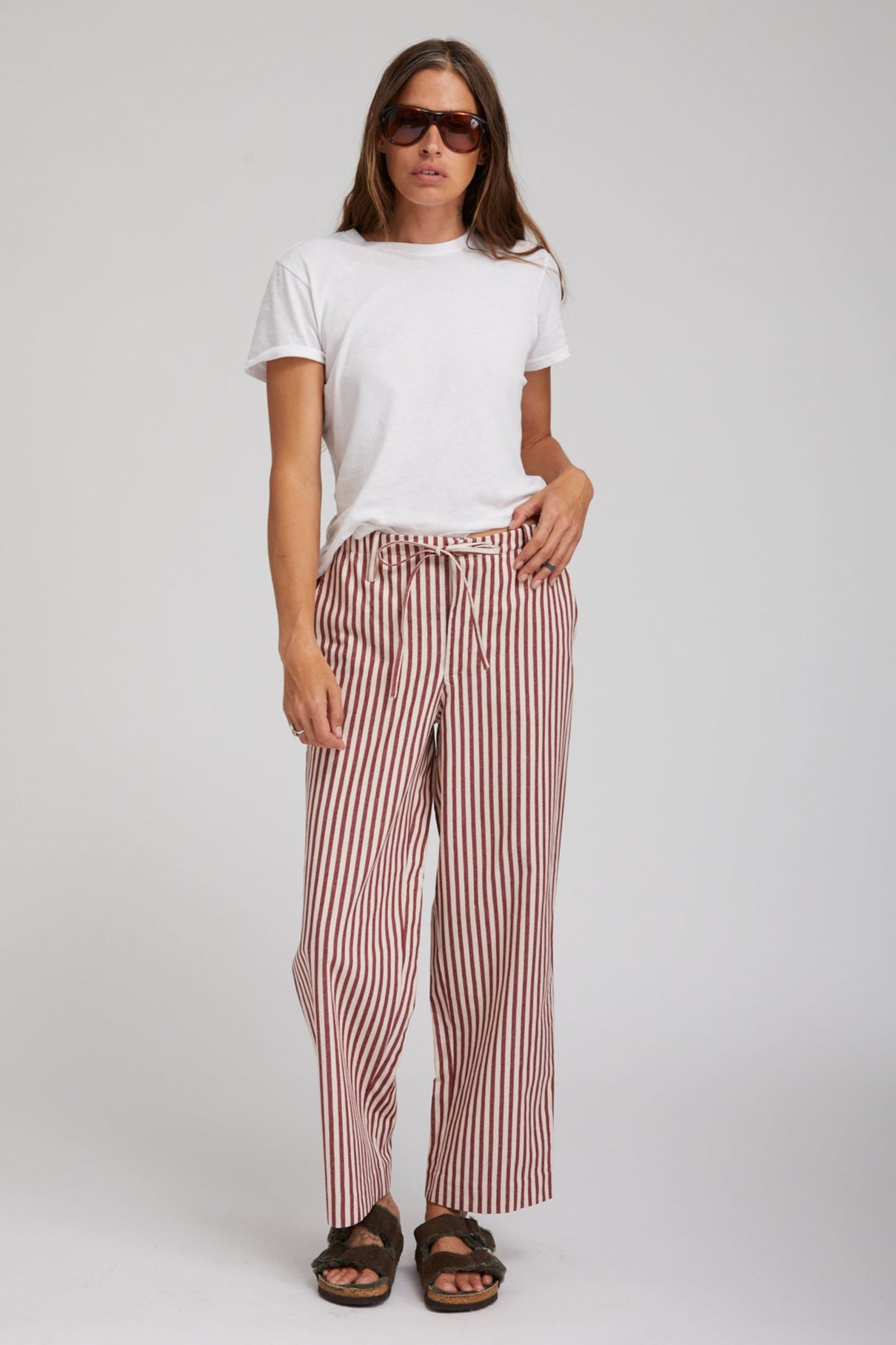 Rust-Beige Striped Linen Amalfi Pants