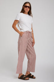 Rust-Beige Striped Linen Amalfi Pants