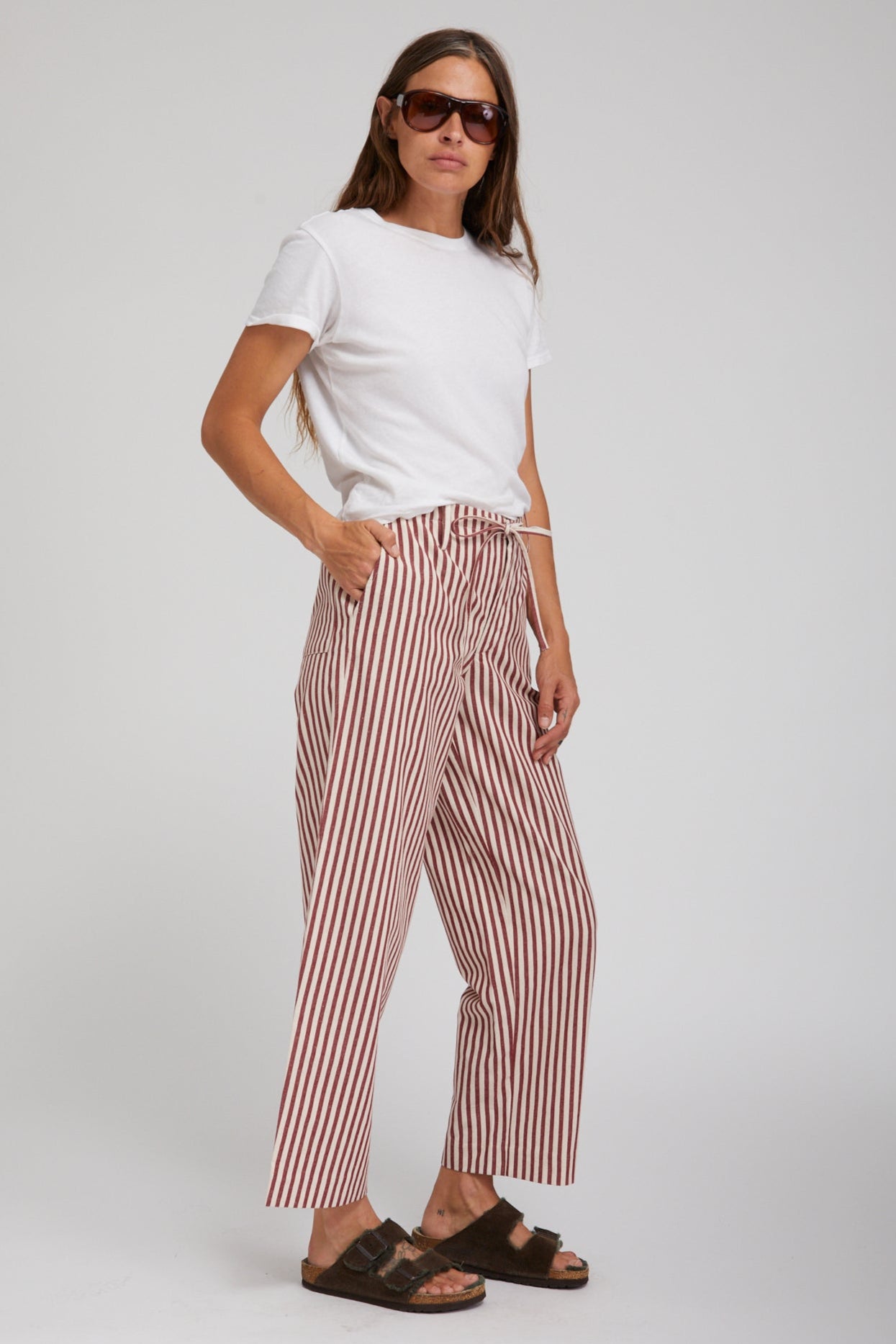 Rust-Beige Striped Linen Amalfi Pants