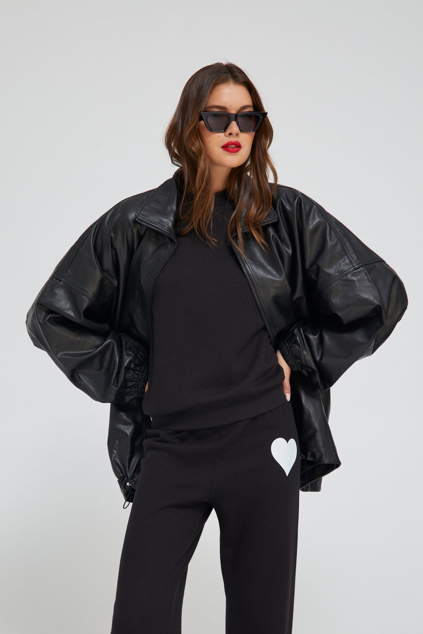 Black Leather Anorak Jacket