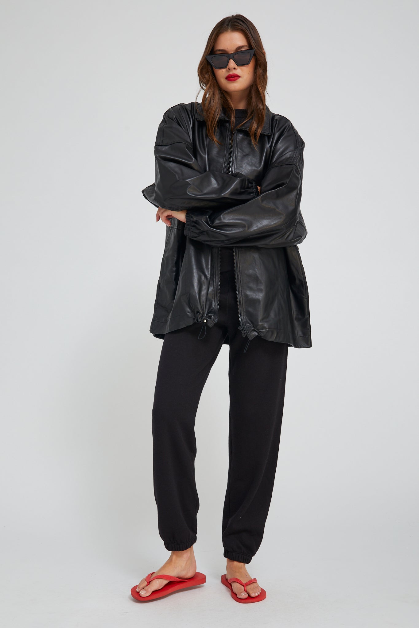 Black Leather Anorak Jacket