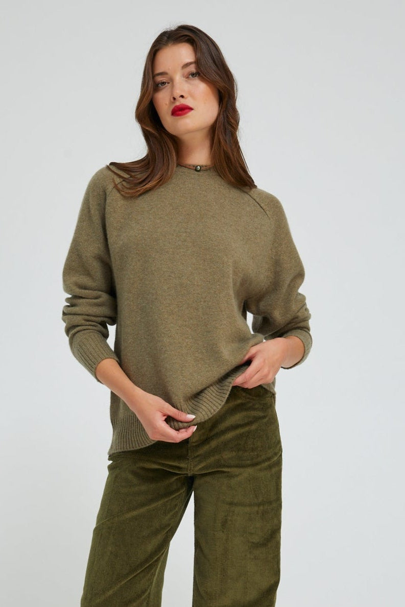 Olive Cashmere Boyfriend Sweater