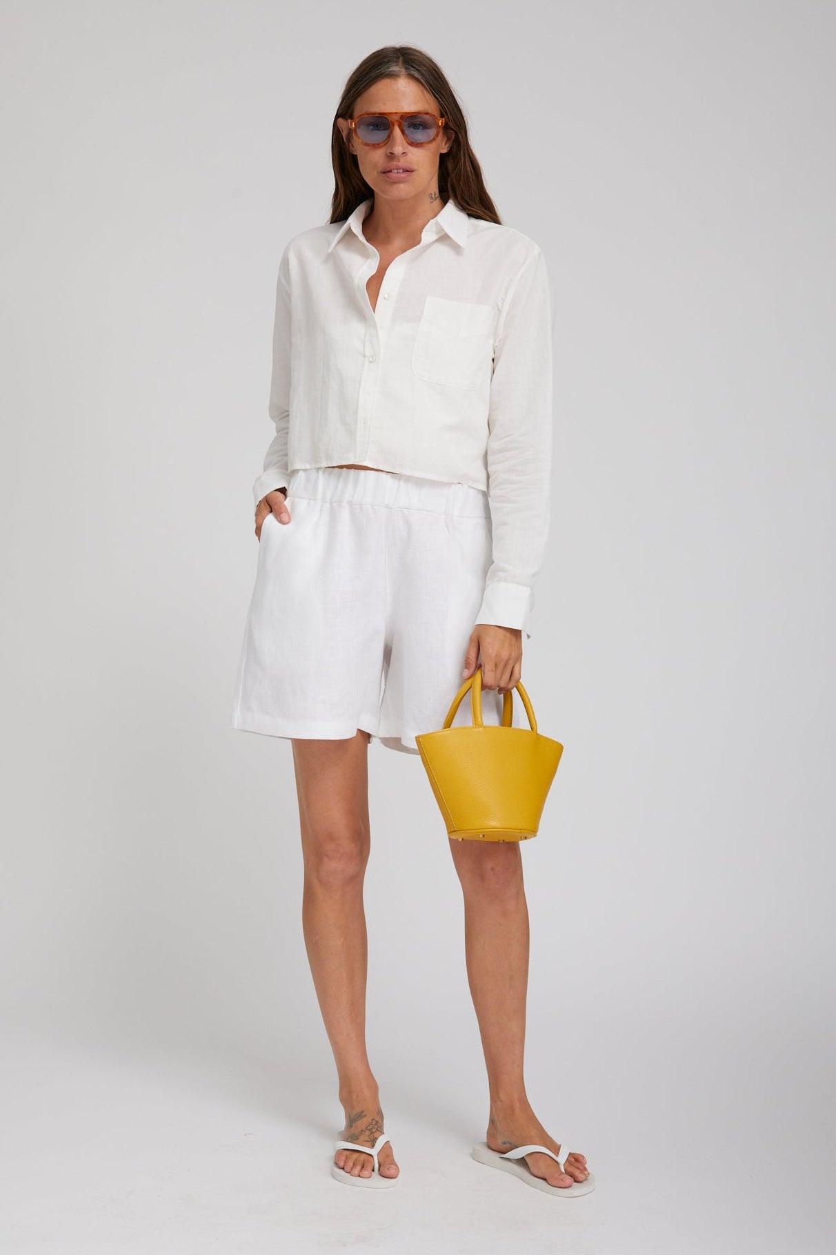 White Linen Culotte Shorts