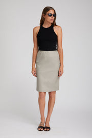 Stone Leather Midi Slip Skirt