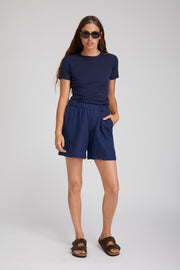 Navy Linen Culotte Shorts