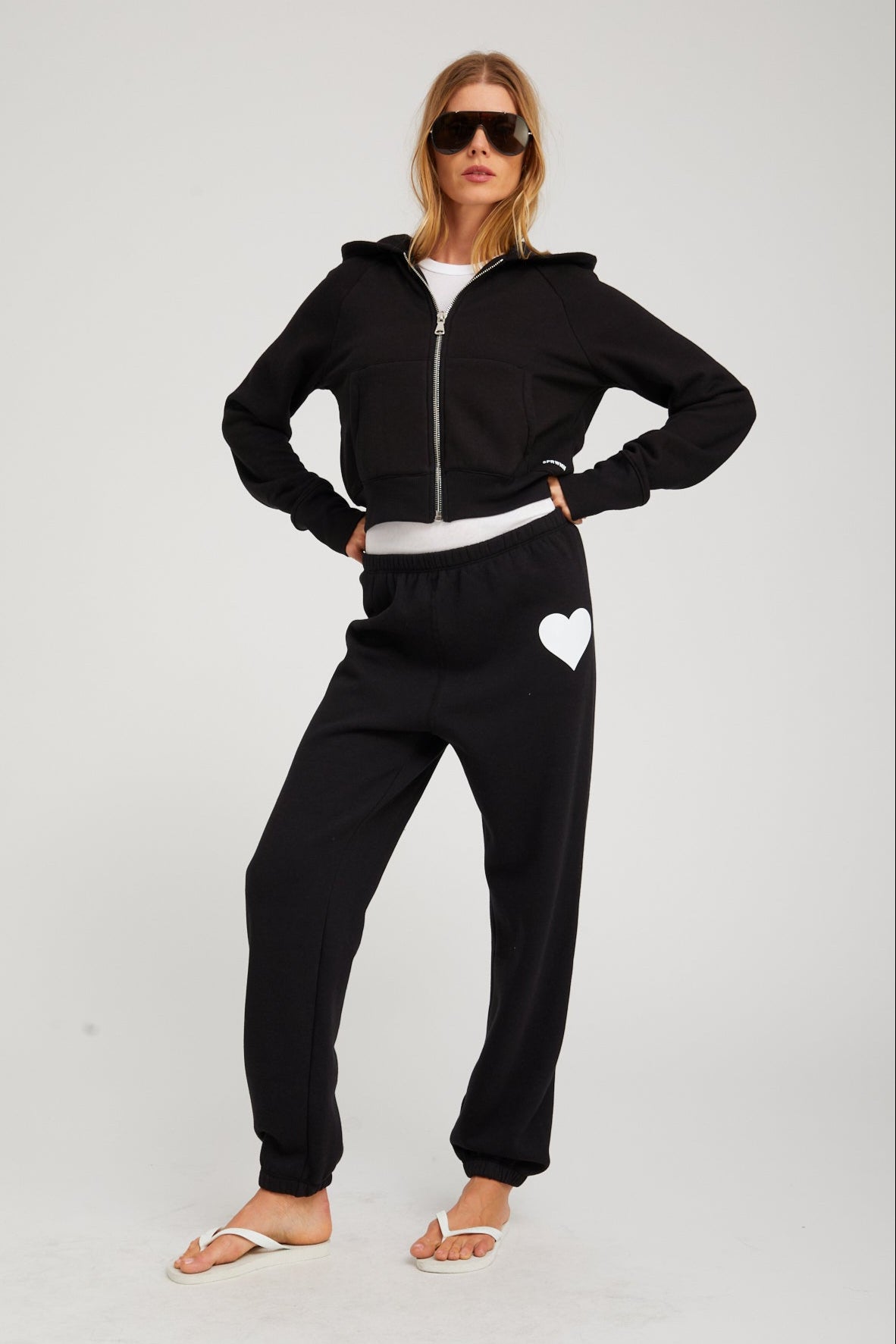 Black Shrunken Zip up Hoodie