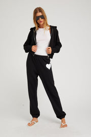 Black Shrunken Zip up Hoodie