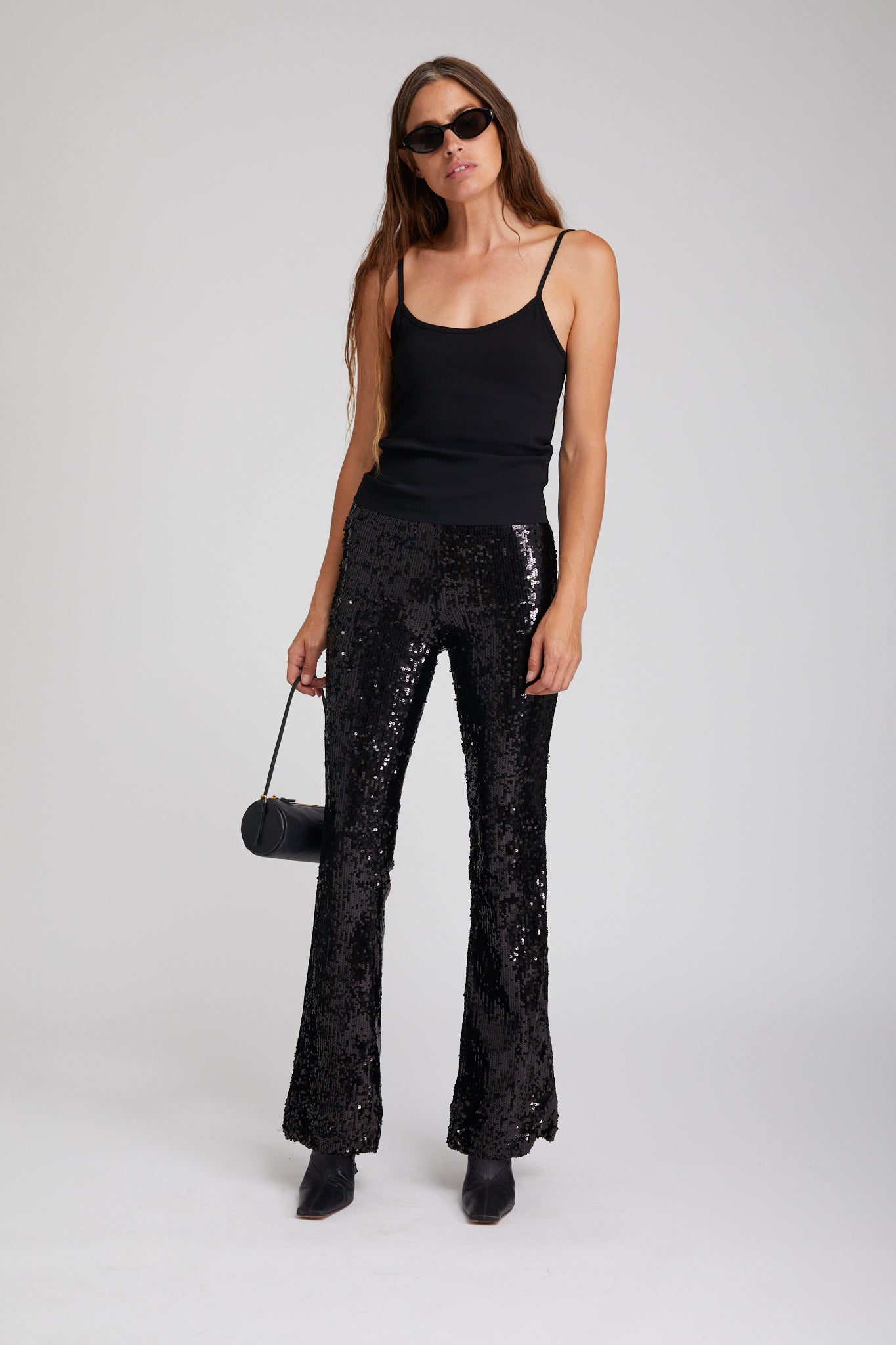 Black Sequin Micro Flare Pant
