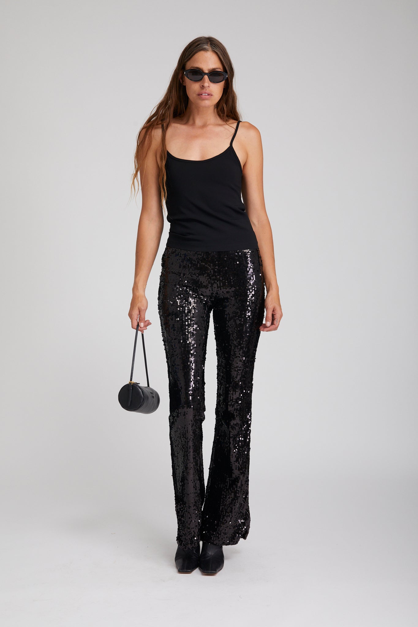 Black Sequin Micro Flare Pant