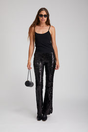 Black Sequin Micro Flare Pant