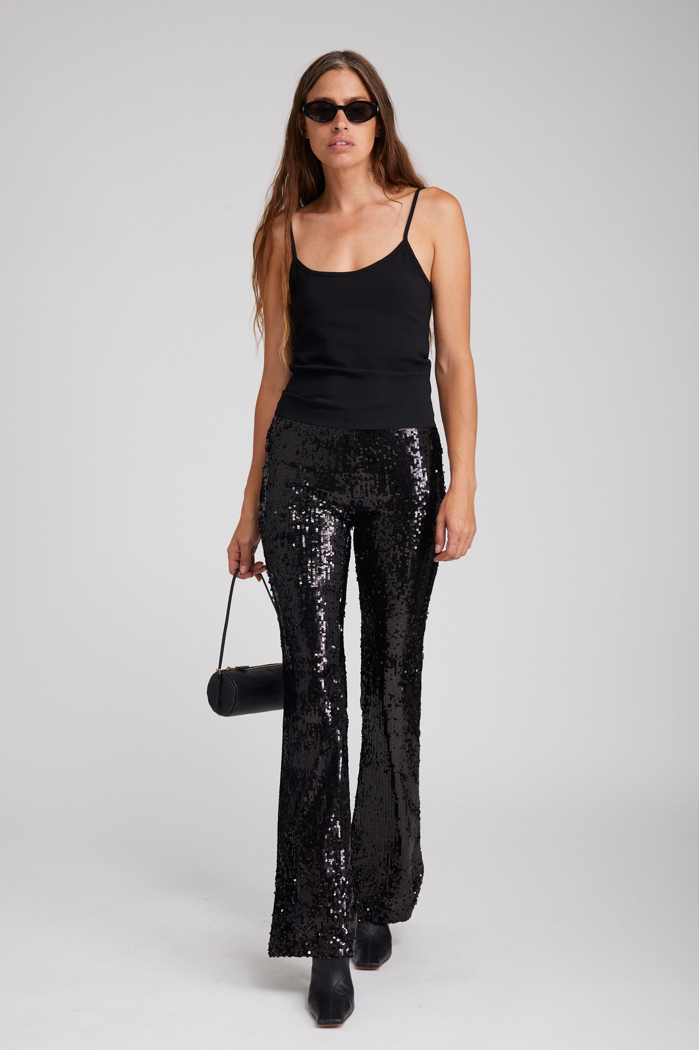 Black Sequin Micro Flare Pant