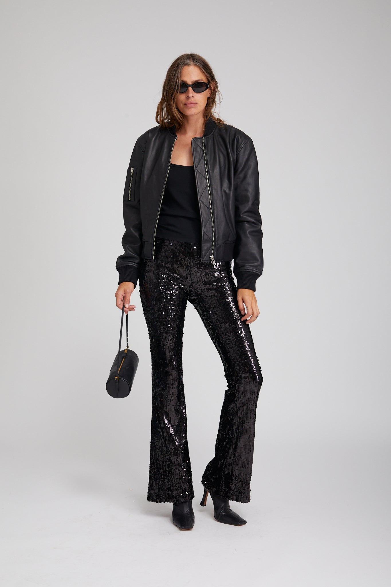 Black Sequin Micro Flare Pant