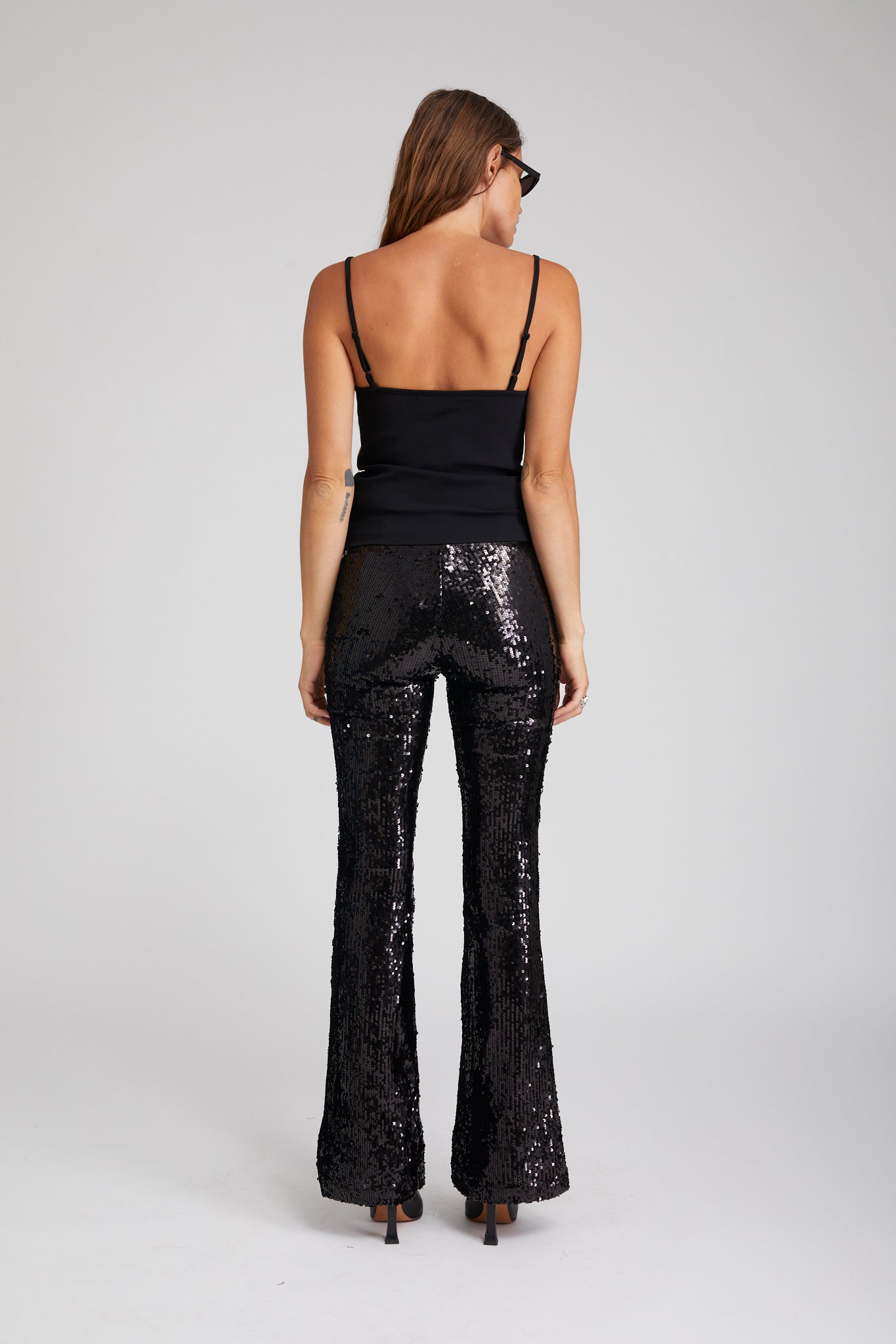 Black Sequin Micro Flare Pant