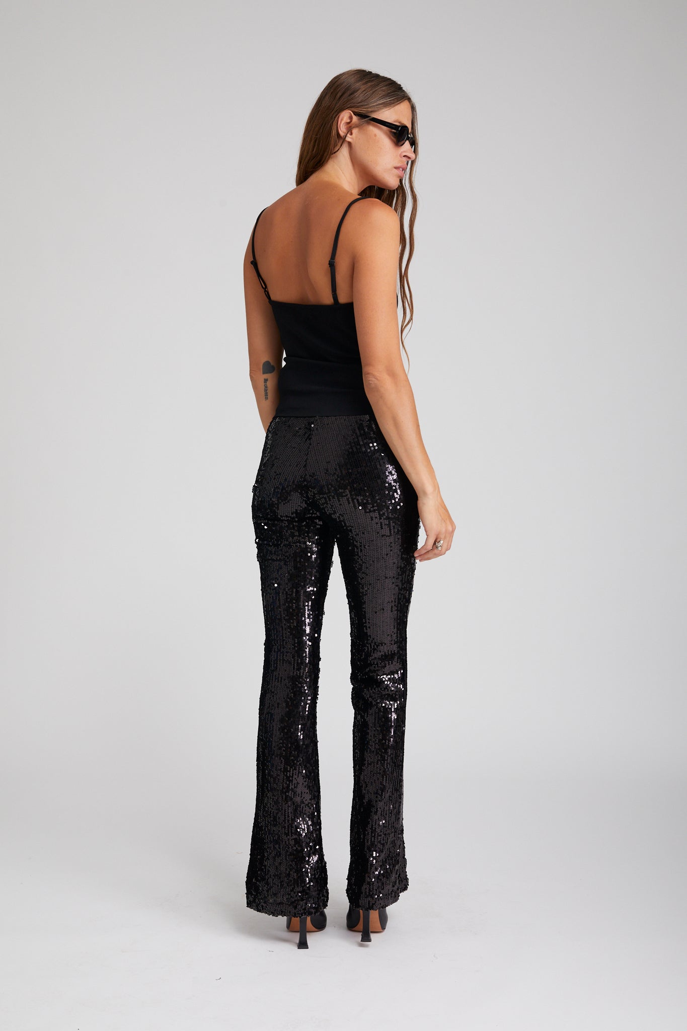Black Sequin Micro Flare Pant