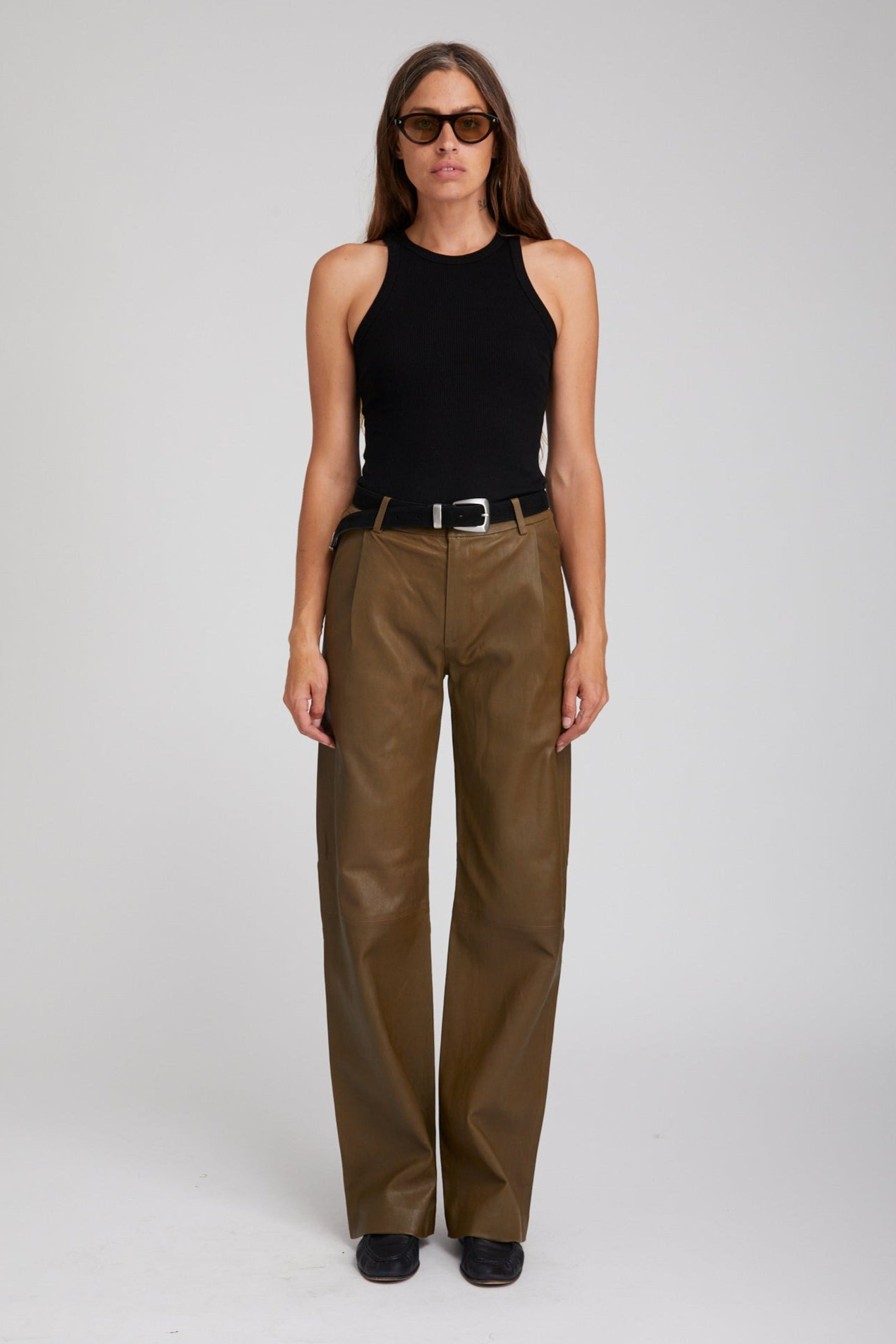 Moss Leather Straight Leg Trousers