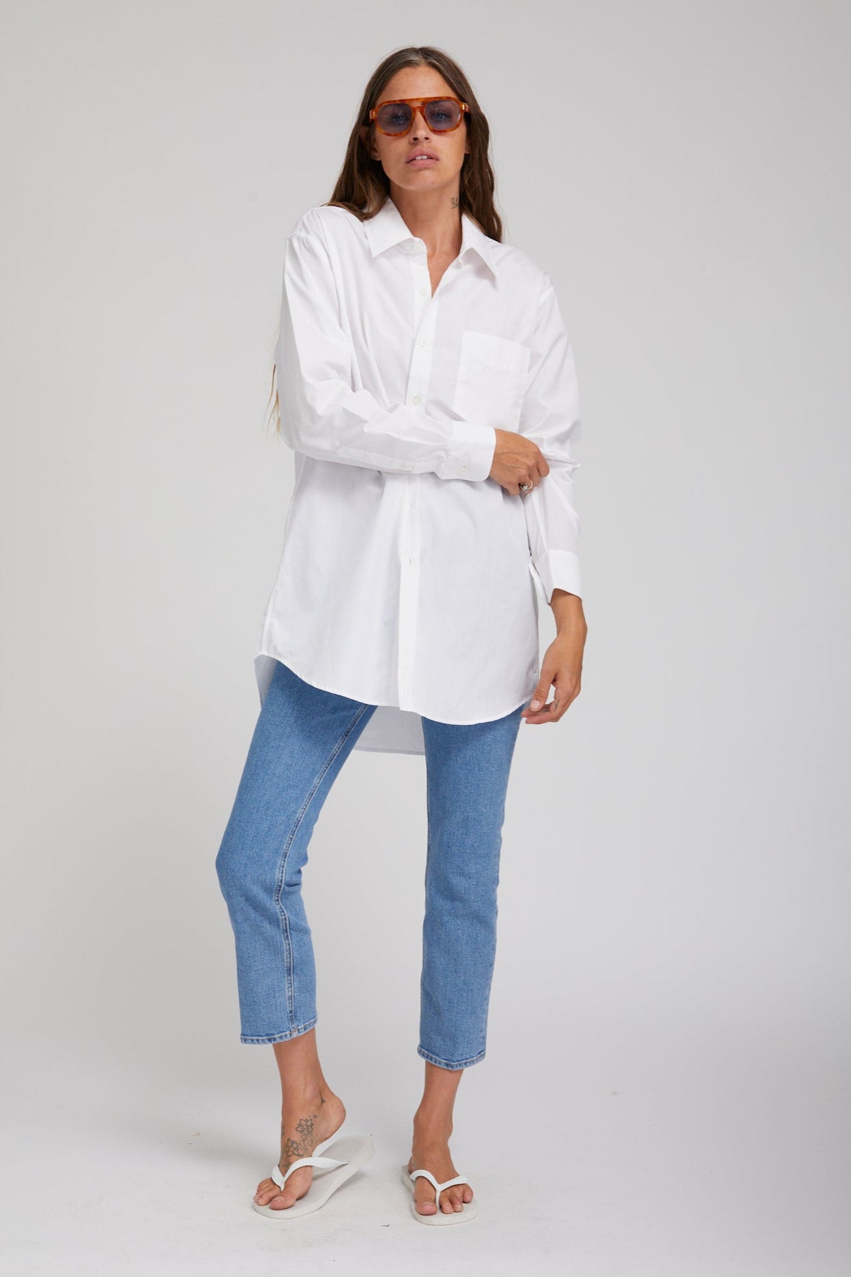 White Poplin Shirt with Pocket
