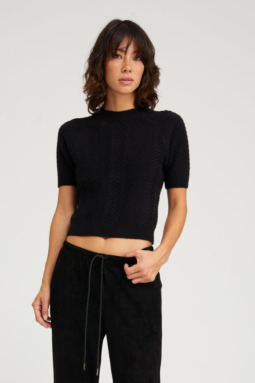 Black Cashmere Cable Knit Raglan Sweater
