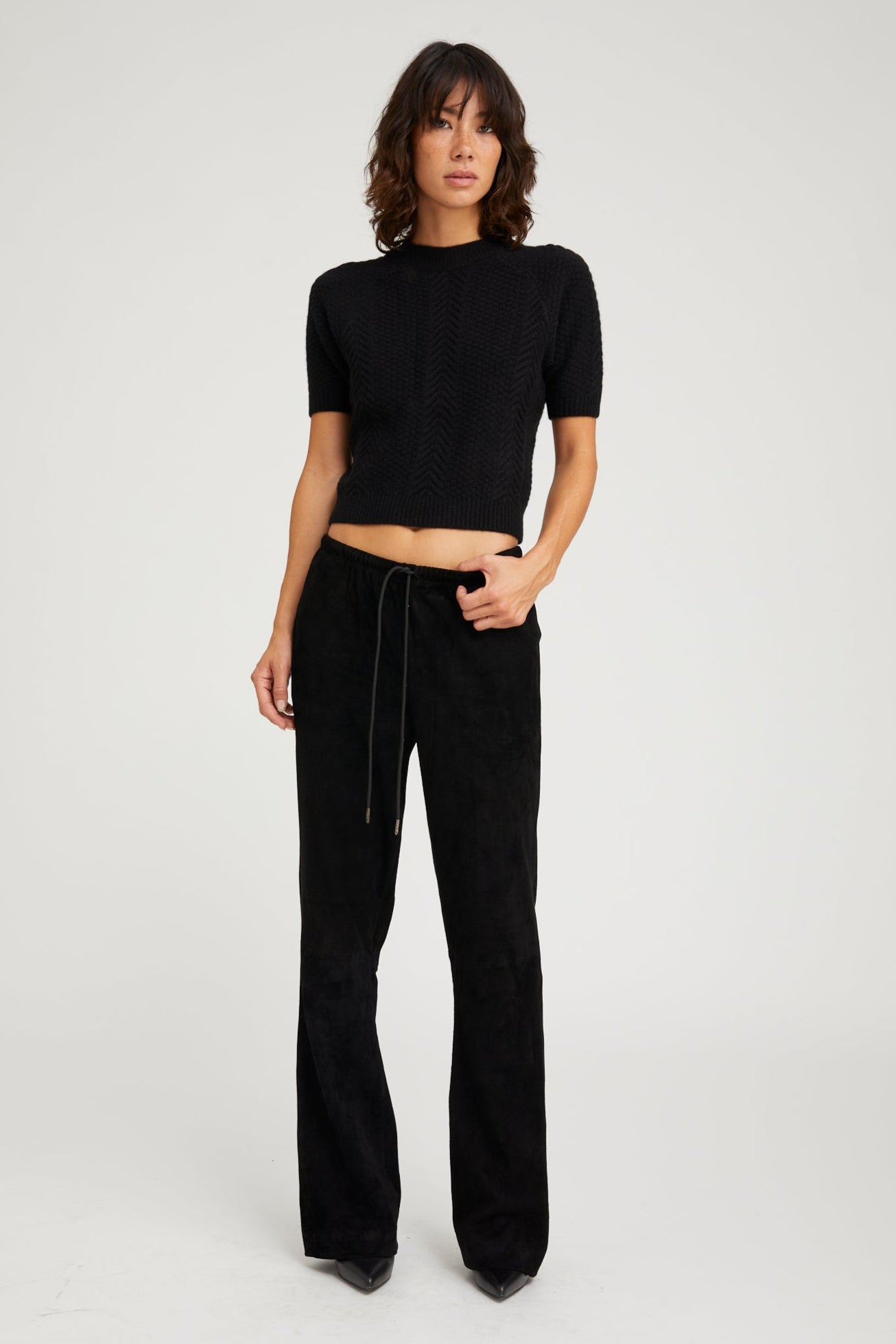 Black Suede Straight Leg Pants