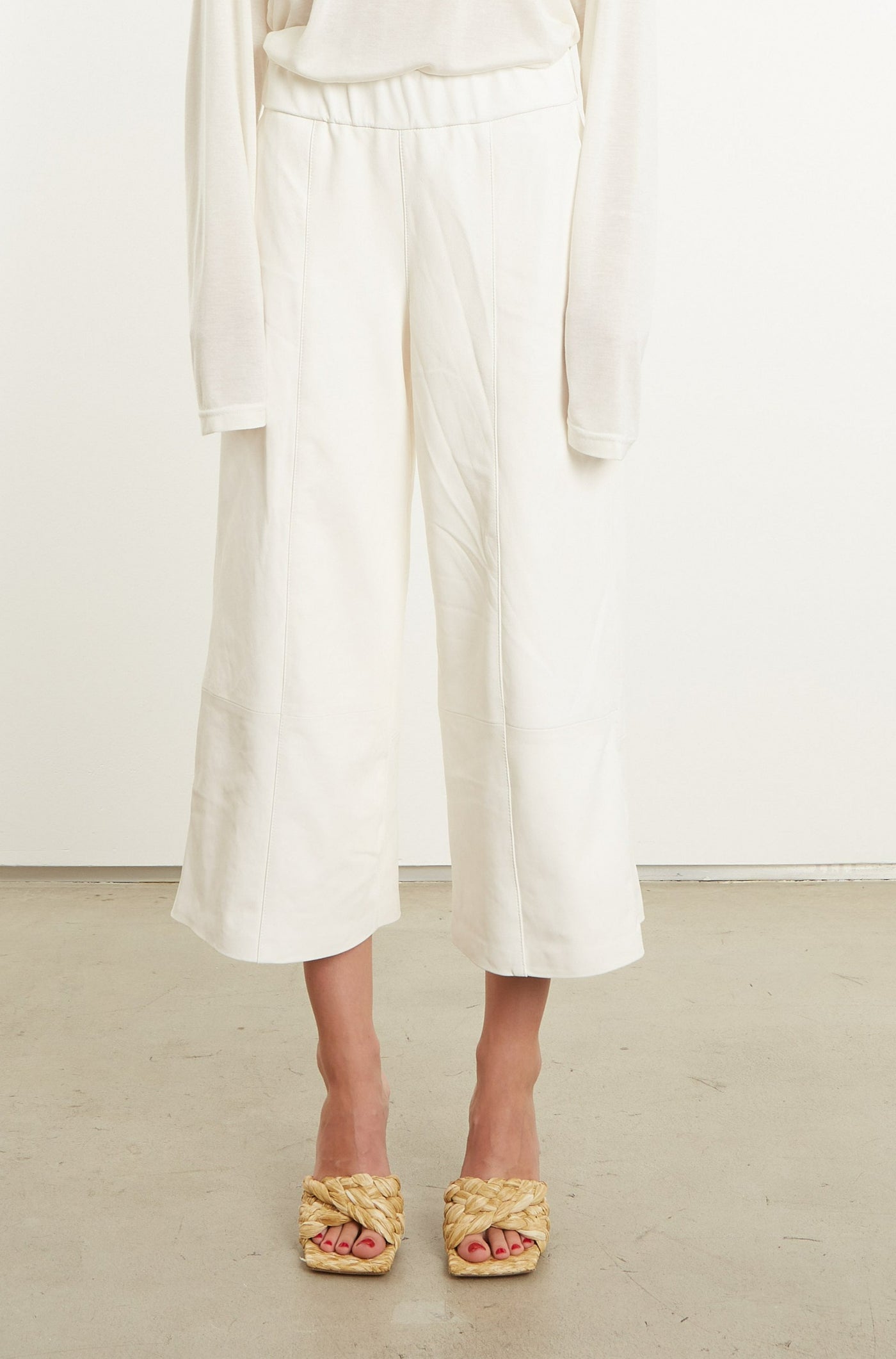 White Leather Culotte Pants