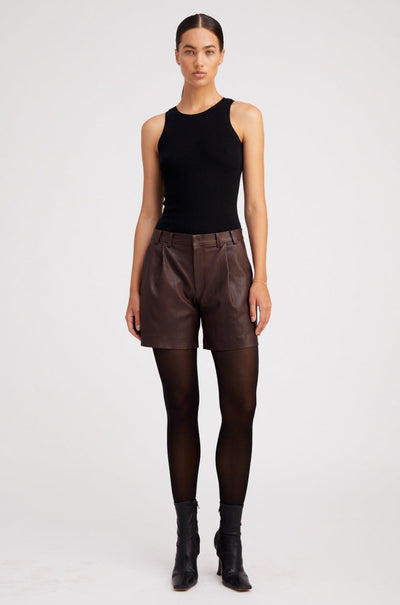 Dark Chocolate Leather Trouser Shorts