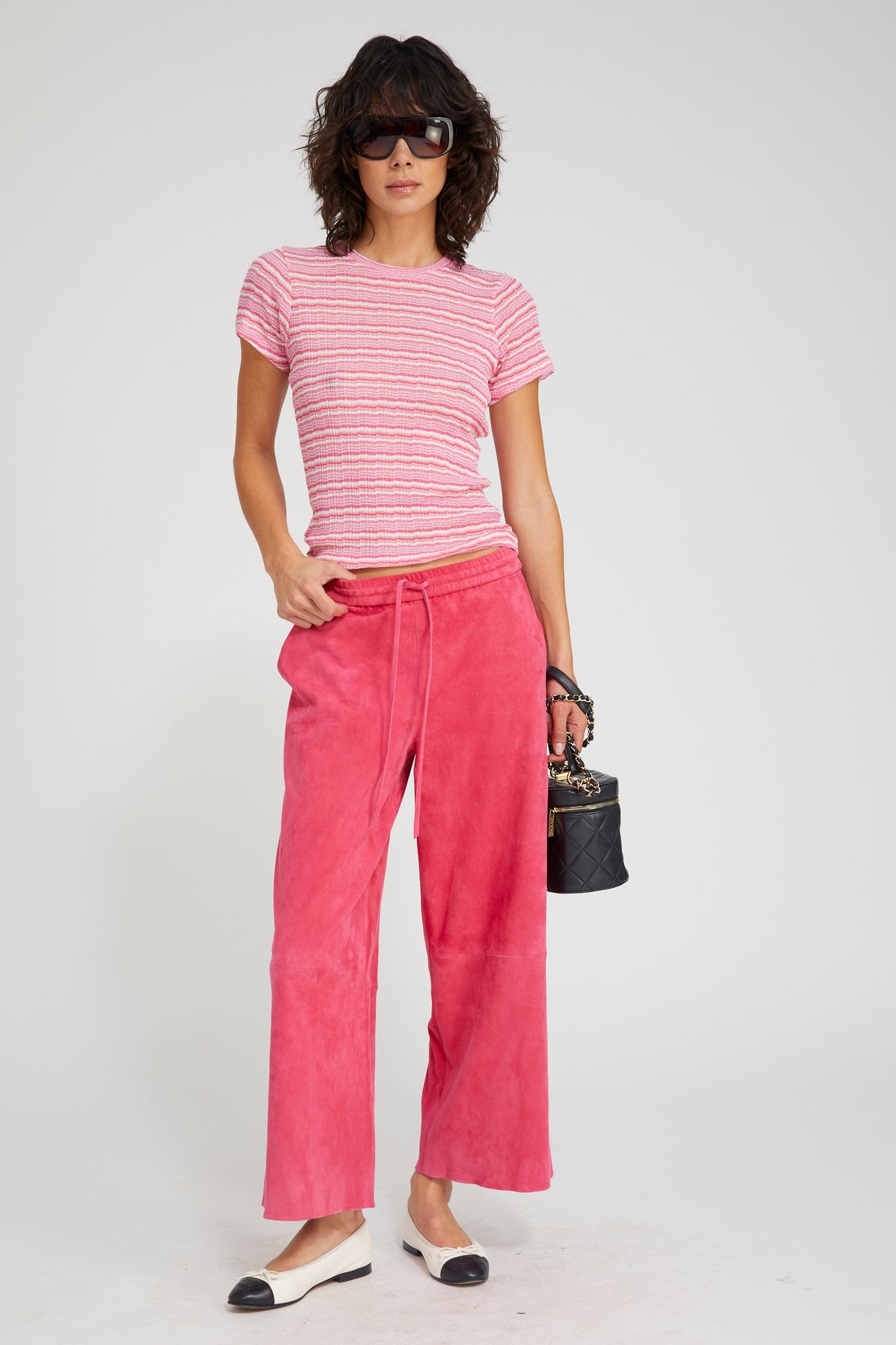 Suede Cropped Baggy Pants