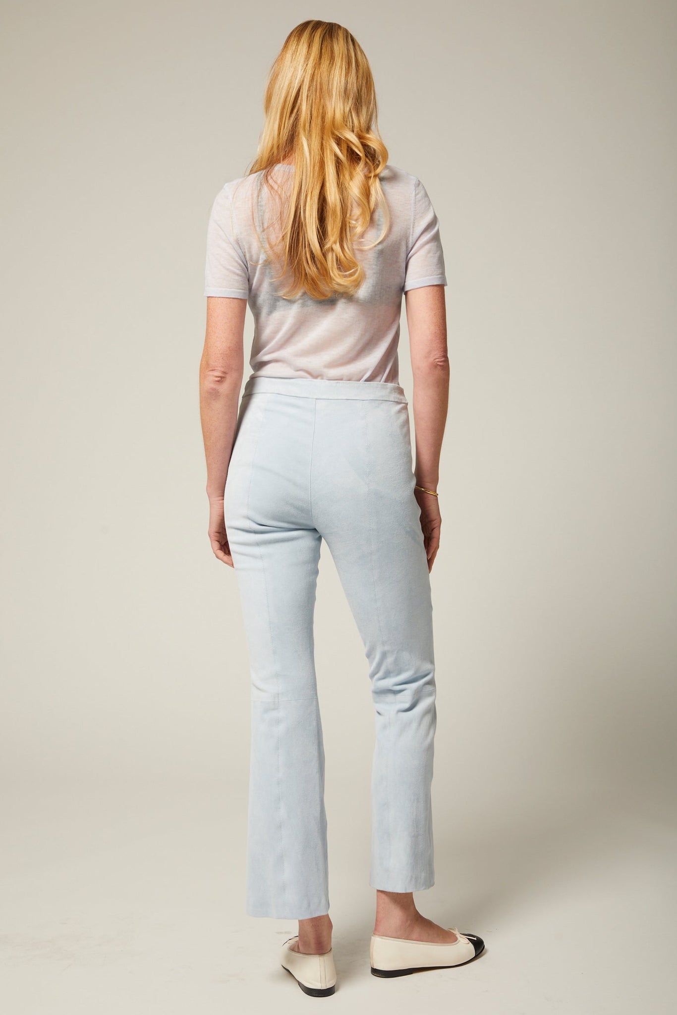 Suede Ankle Flare Pants with Princess Seams
