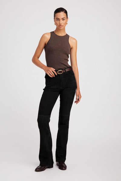 Black Suede 5 Pocket Micro Flare Pants