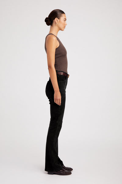 Black Suede 5 Pocket Micro Flare Pants