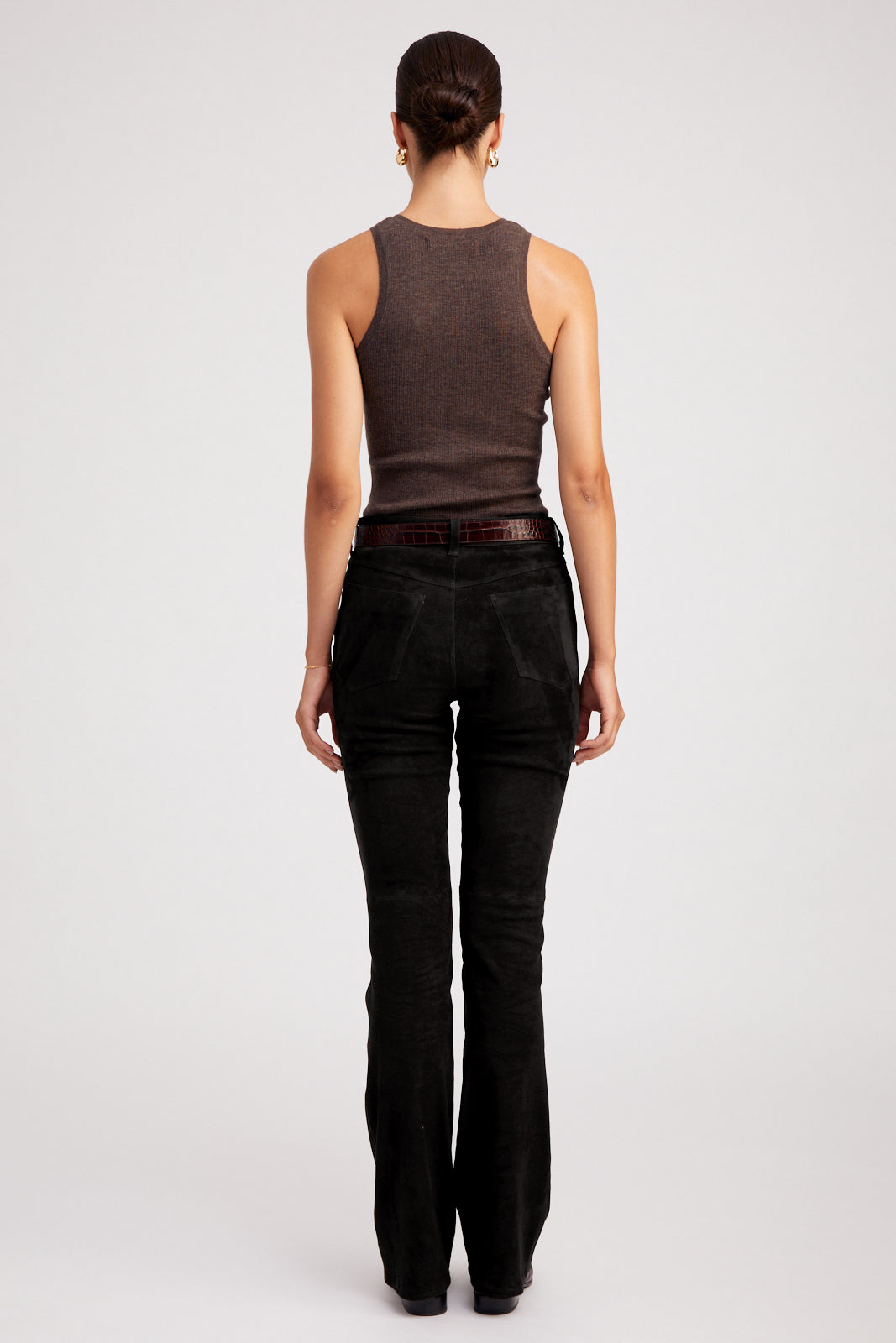 Black Suede 5 Pocket Micro Flare Pants