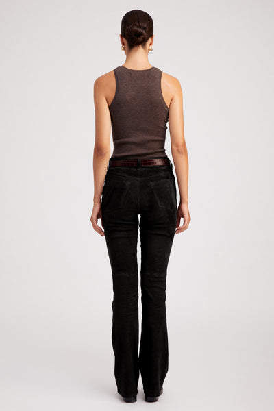 Black Suede 5 Pocket Micro Flare Pants