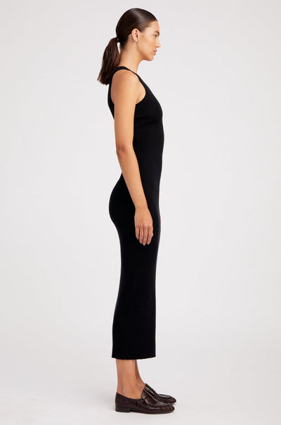 Black Ultra Fine Cashmere Racer Tank Dress