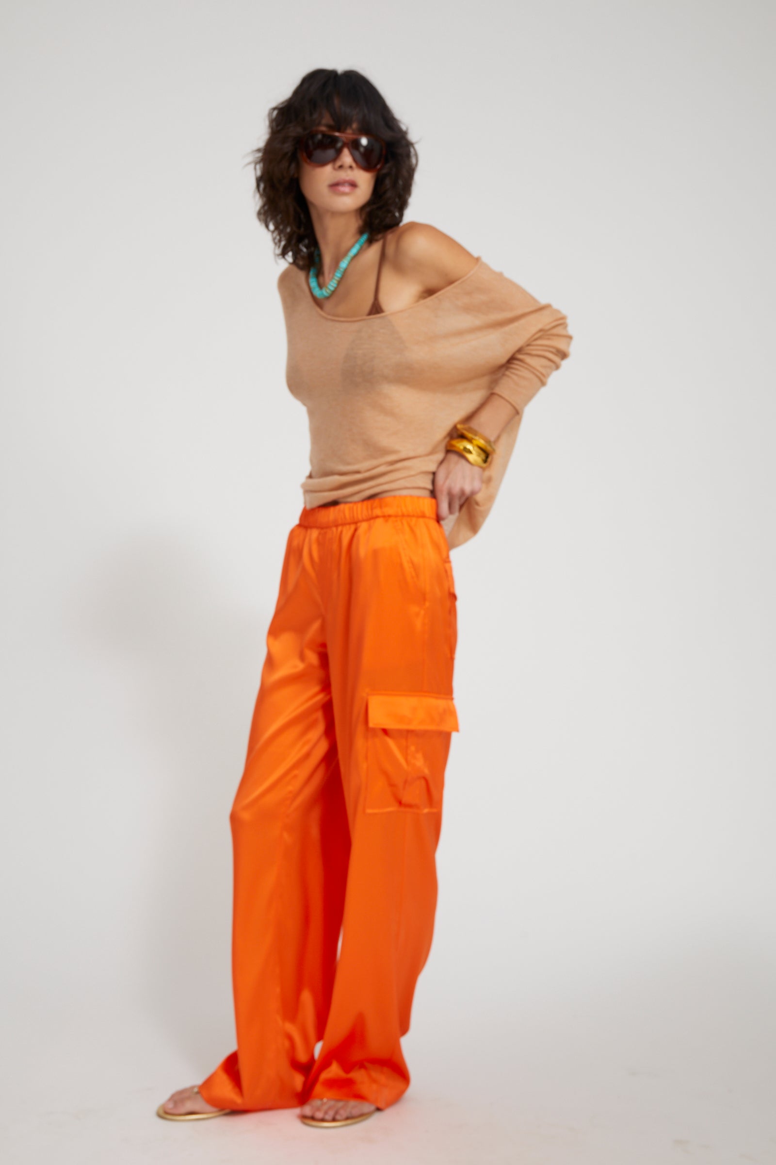 Silk Charmeuse Cargo Pants