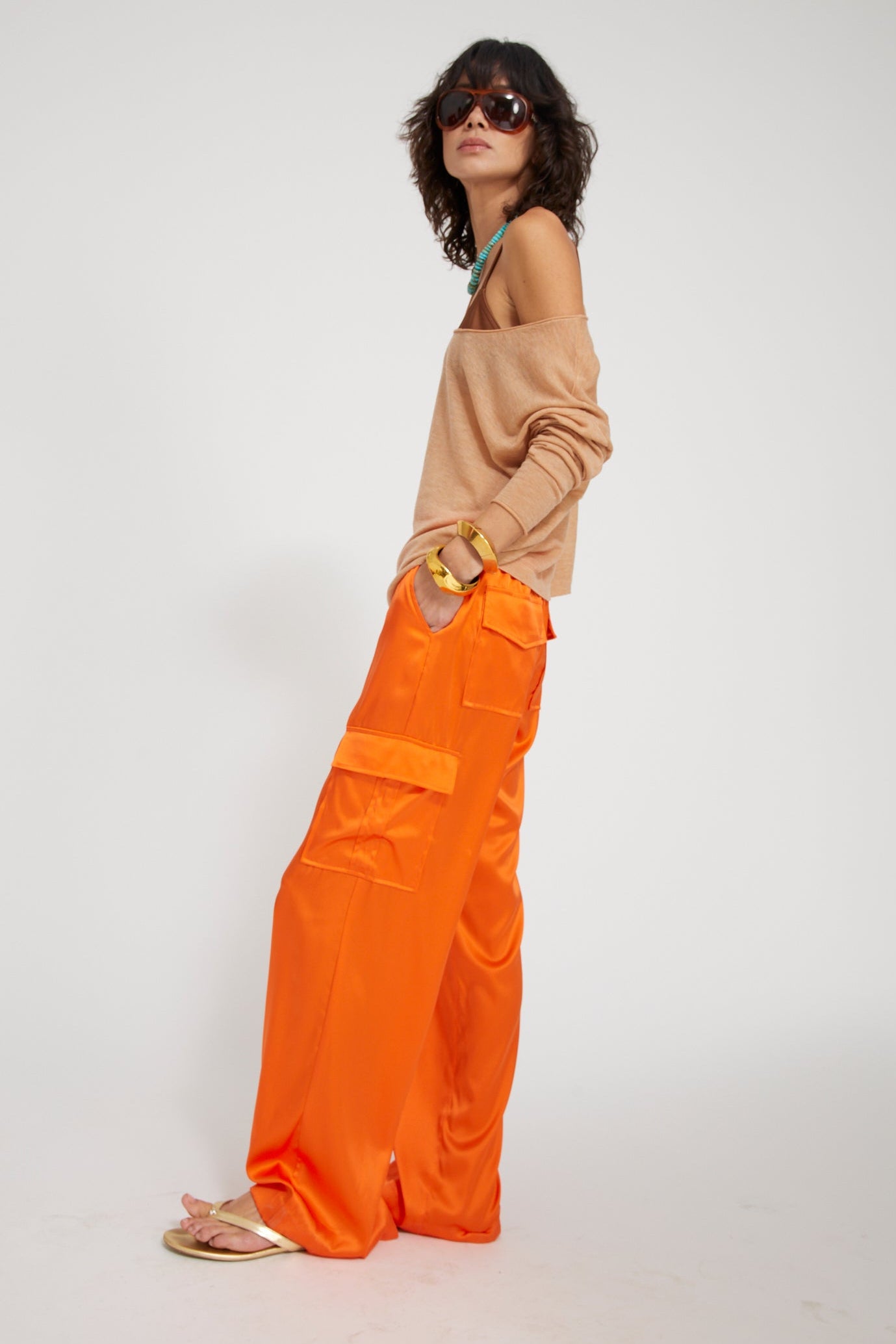 Silk Charmeuse Cargo Pants