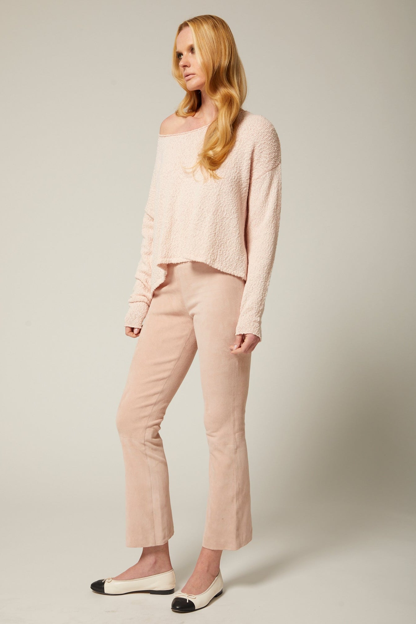 Cotton Bouclé Off Shoulder Sweater