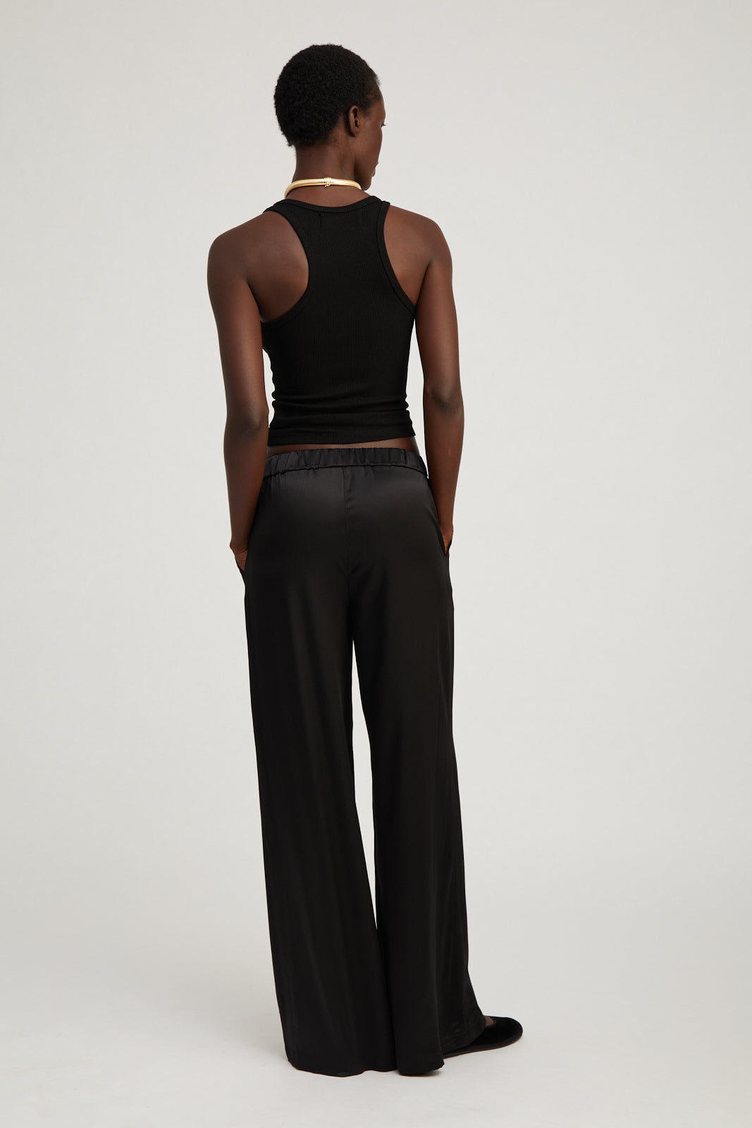 Black Silk Wide Leg Pintuck Pants