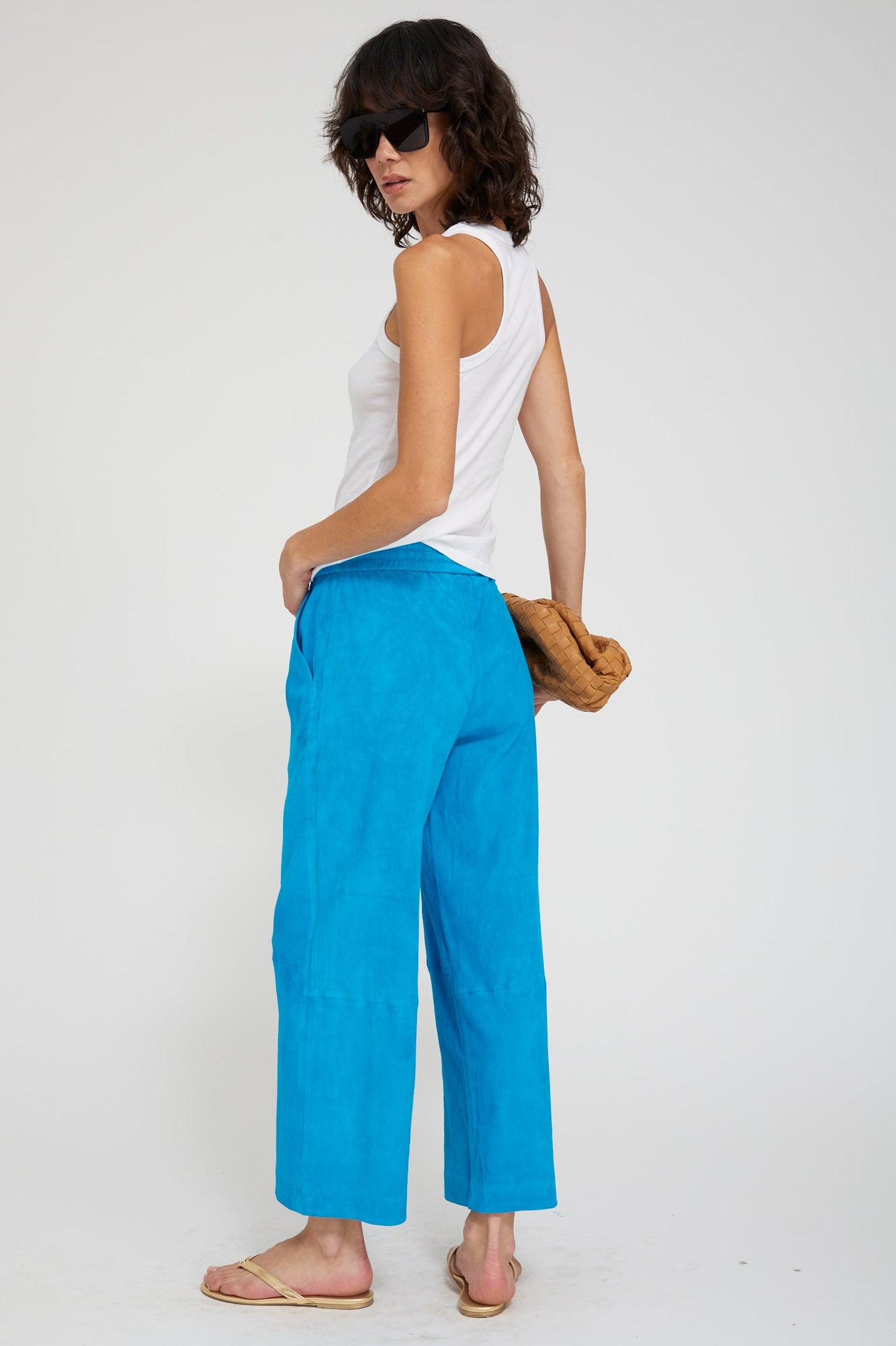 Suede Cropped Baggy Pants