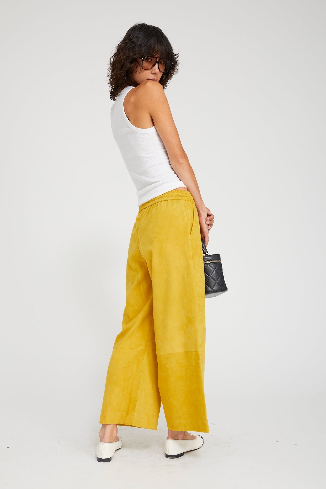 Suede Cropped Baggy Pants