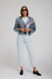 Snake Print Leather Moto Jacket
