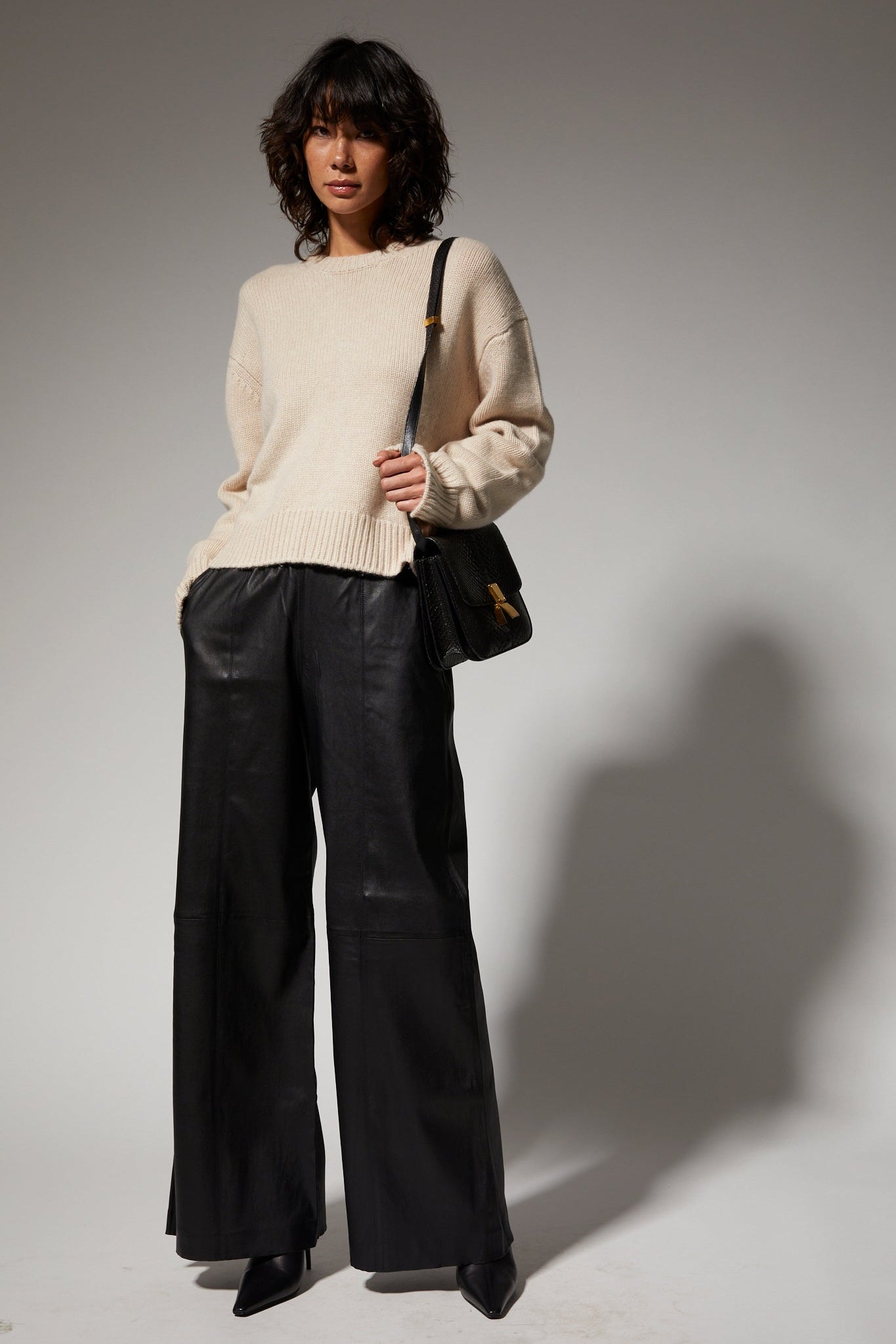 Stretch Leather Wide Leg